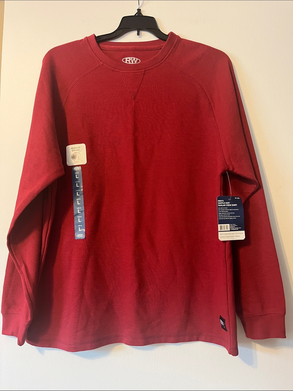 Rugged Wear Red Waffle Knit Raglan Crew Shirt for Men